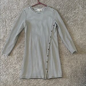 LOFT Navy and White Striped Dress with Button Detail